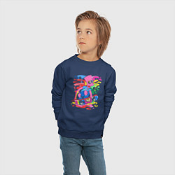 Свитшот хлопковый детский Барт Симпсон - крутой скейтер - разноцветные клякс, цвет: тёмно-синий — фото 2