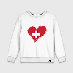 Свитшот хлопковый детский Сердце - Швейцария, цвет: белый