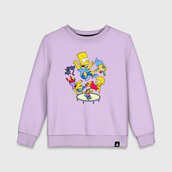 Свитшот хлопковый детский Персонажи из мультфильма Симпсоны прыгают на батут, цвет: лаванда