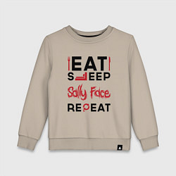 Свитшот хлопковый детский Надпись: eat sleep Sally Face repeat, цвет: миндальный