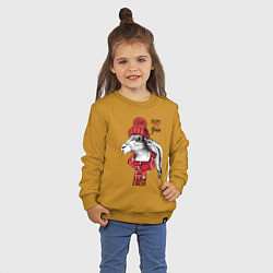 Свитшот хлопковый детский Happy New Year! Rabbit in a red knitted hat, цвет: горчичный — фото 2