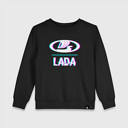 Свитшот хлопковый детский Значок LADA в стиле glitch, цвет: черный