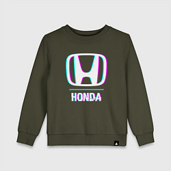Свитшот хлопковый детский Значок Honda в стиле glitch, цвет: хаки