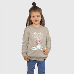 Свитшот хлопковый детский Новогодний снеговик, цвет: миндальный — фото 2