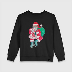 Свитшот хлопковый детский Санта Клаус с мешком подарков на коньках, цвет: черный