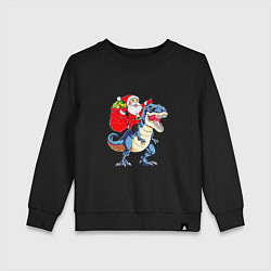 Свитшот хлопковый детский Father Christmas on a dinosaur, цвет: черный