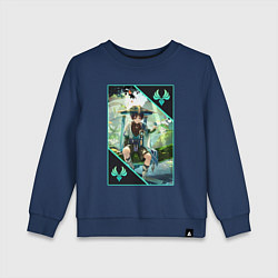 Свитшот хлопковый детский Скарамучча анемо странник, цвет: тёмно-синий