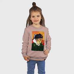 Свитшот хлопковый детский Кот Ван Гога портрет с отрезанным ухом - пародия, цвет: пыльно-розовый — фото 2