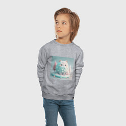 Свитшот хлопковый детский Толстый снежный котик пастельные цвета, цвет: меланж — фото 2