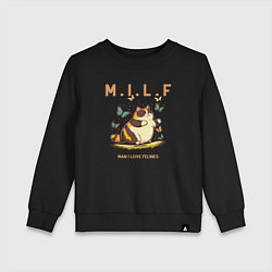 Свитшот хлопковый детский Man I Love Felines, цвет: черный