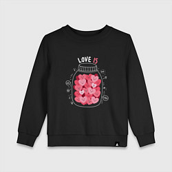 Свитшот хлопковый детский Баночка с сердцами: love is, цвет: черный
