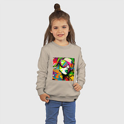 Свитшот хлопковый детский Женское лицо в солнцезащитных очках, граффити поп, цвет: миндальный — фото 2