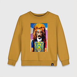 Свитшот хлопковый детский Сальвадор Дали в образе льва, цвет: горчичный