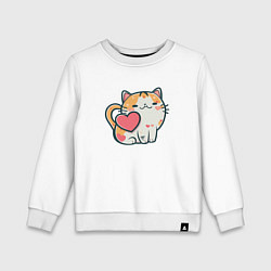 Свитшот хлопковый детский Котик с сердечками, цвет: белый