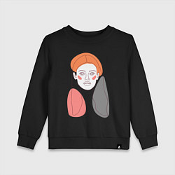 Свитшот хлопковый детский Лайн арт портрет девушки в стиле минимализм, цвет: черный