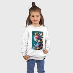 Свитшот хлопковый детский Девушка с птицей на фоне цветущей сакуры, цвет: белый — фото 2