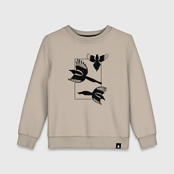 Свитшот хлопковый детский Сороки в прямоугольнике минимализм, цвет: миндальный