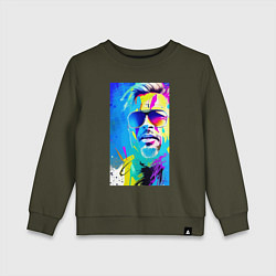 Свитшот хлопковый детский Brad Pitt - sketch - pop art, цвет: хаки