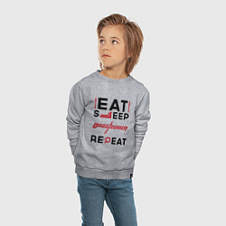 Свитшот хлопковый детский Надпись: eat sleep Ghostrunner repeat, цвет: меланж — фото 2