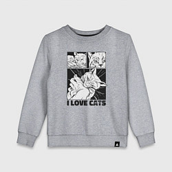 Свитшот хлопковый детский I love cats comic, цвет: меланж