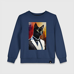 Свитшот хлопковый детский Gentleman cat - meme - neural network, цвет: тёмно-синий
