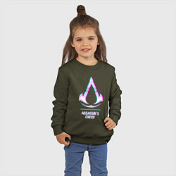 Свитшот хлопковый детский Assassins Creed в стиле glitch и баги графики, цвет: хаки — фото 2