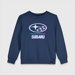 Свитшот хлопковый детский Значок Subaru в стиле glitch, цвет: тёмно-синий