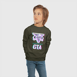 Свитшот хлопковый детский GTA в стиле glitch и баги графики, цвет: хаки — фото 2