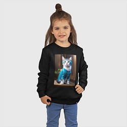 Свитшот хлопковый детский Кот в голубом костюме, цвет: черный — фото 2