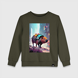 Детский свитшот Капибара в мегаполисе - киберпанк