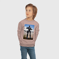 Свитшот хлопковый детский Робот-андроид с винтовкой, цвет: пыльно-розовый — фото 2