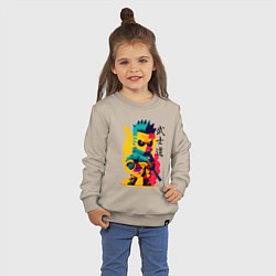 Свитшот хлопковый детский Bart Simpson - samurai - bushido, цвет: миндальный — фото 2