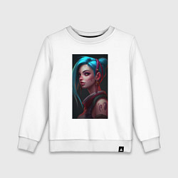 Свитшот хлопковый детский Jinx art Arcane League of Legends, цвет: белый
