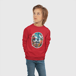 Свитшот хлопковый детский Эйфелева башня в цветах, цвет: красный — фото 2