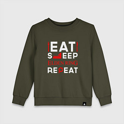 Свитшот хлопковый детский Надпись eat sleep Elden Ring repeat, цвет: хаки