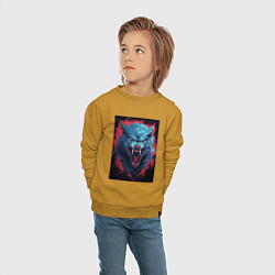 Свитшот хлопковый детский Синий волк красные брызги, цвет: горчичный — фото 2