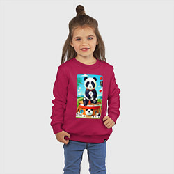 Свитшот хлопковый детский Панда на постаменте - сюрреализм, цвет: маджента — фото 2