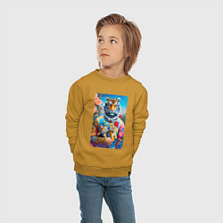 Свитшот хлопковый детский Тигрица - космонавт с тигрятами - нейросеть, цвет: горчичный — фото 2