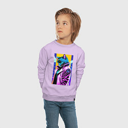Свитшот хлопковый детский Задумчивый котик - поп-арт - нейросеть, цвет: лаванда — фото 2