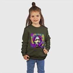 Свитшот хлопковый детский Jimi Hendrix in color Glitch Art, цвет: хаки — фото 2