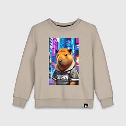 Свитшот хлопковый детский Cool capybara - urban style - neural network, цвет: миндальный