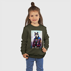 Свитшот хлопковый детский Модный волчара - житель Нью-Йорка - нейросеть, цвет: хаки — фото 2