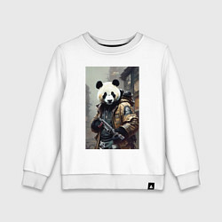 Свитшот хлопковый детский Cool panda - cyberpunk - warrior, цвет: белый