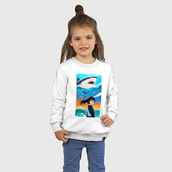 Свитшот хлопковый детский Маленькая девочка и белая акула, цвет: белый — фото 2