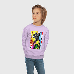 Свитшот хлопковый детский Модный чёрный кот - поп-арт, цвет: лаванда — фото 2