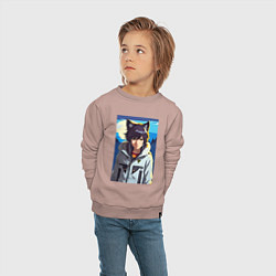 Свитшот хлопковый детский Девочка-волчонок - аниме, цвет: пыльно-розовый — фото 2