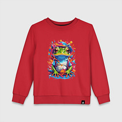 Свитшот хлопковый детский Красочный лягушонок в одежде, цвет: красный