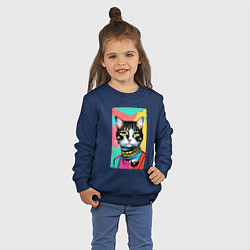 Свитшот хлопковый детский Pop art cat - neural network, цвет: тёмно-синий — фото 2