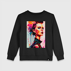 Свитшот хлопковый детский MoMo - женщина с красным бантом в волосах, цвет: черный