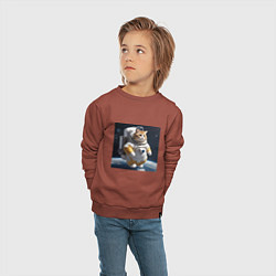 Свитшот хлопковый детский Толстый котик астронавт, цвет: кирпичный — фото 2